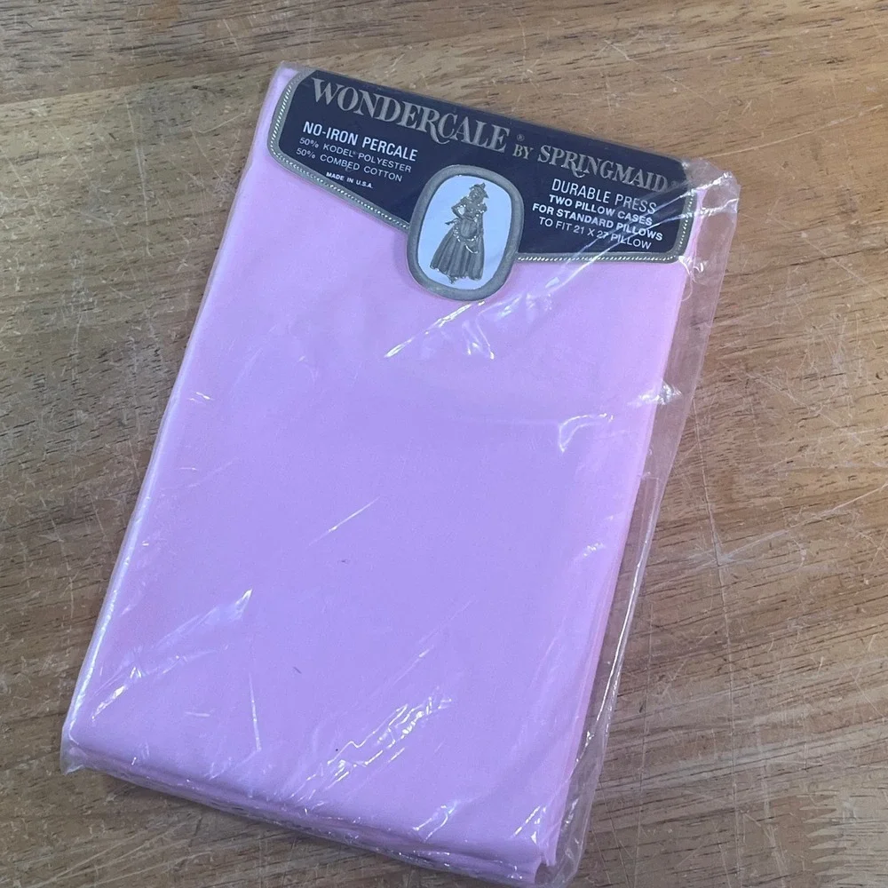 Vtg Wondercale by Springmaid Pink Percale Pillowcase Set 2 Standard No-Iron USA